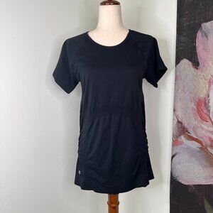 Athleta Black Longline Ruched Maternity Short Sleeve Work Out Top